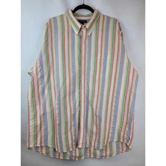 Lands End Men's Striped Long Sleeve Button Up Shirt Blue Green Red Yellow Sz XL - Picture 2 of 12
